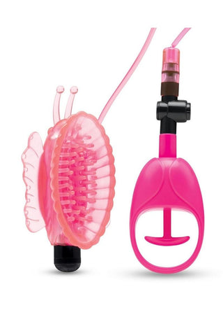 Lux Fetish Vibrating Butterfly Pussy Pump with Quick Release - Black/Pink