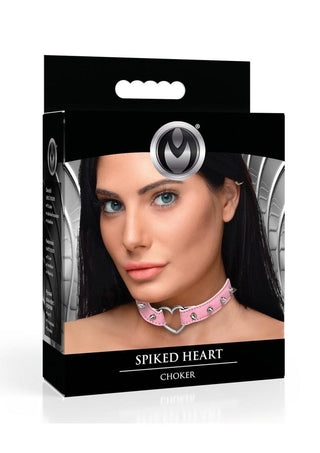 Master Series Spiked Heart Choker - Metal/Pink