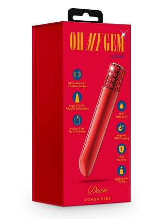 Oh My Gem Desire Rechargeable Bullet Vibrator - Ruby - Red