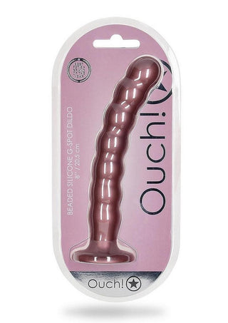 Ouch! Beaded G-Spot Silicone Dildo 8in - Metallic - Rose Gold