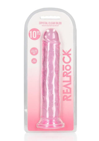 Realrock Crystal Clear Straight No Balls Dildo - Clear/Pink - 10in