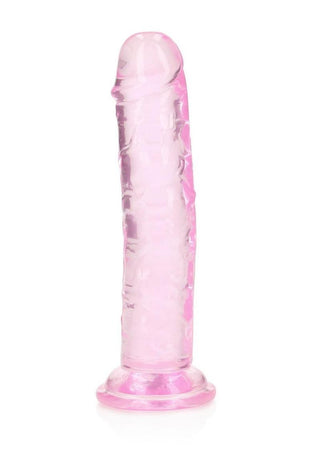 Realrock Crystal Clear Straight No Balls Dildo - Clear/Pink - 6in