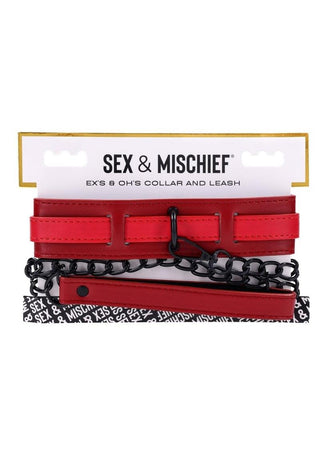 Sex and Mischief Ex's Andamp; Oh's Collar and Leash - Black/Red