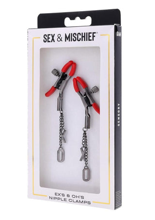 Sex and Mischief Ex's Andamp; Oh's Nipple Clamps - Black/Red