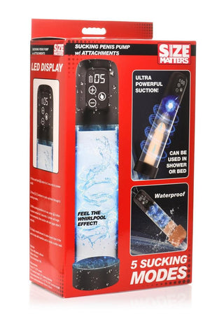 Size Matters 5x Rechargeable Sucking Penis Pump with Attachments - Black/Clear