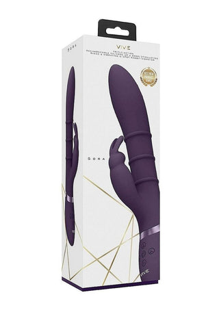 Vive Kura Rechargeable Silicone Triple Motor Up and Down Vibrating Triple Ring Rabbit - Purple