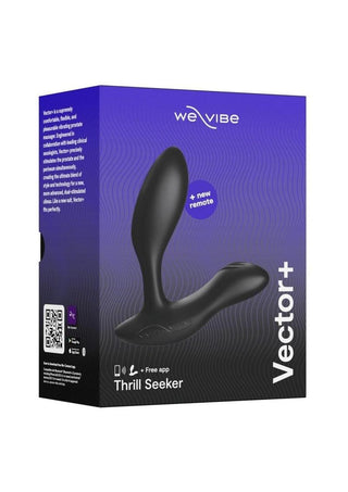 We-Vibe Vector+ Rechargeable Silicone Vibrating Prostate Massager with Remote Control - Black/Charcoal Black