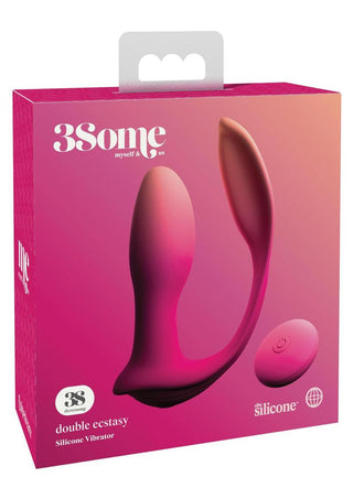 3Some Double Ecstasy Silicone Rechargeable Vibrator with Remote Control - Pink