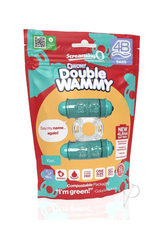 4b Double Wammy Silicone Rechargeable Dual Vibrating Couples Cock Ring - Green/Kiwi