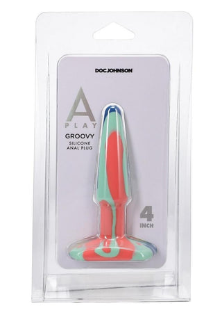 A-Play Groovy Silicone Anal Plug - Orange/Teal - 4in