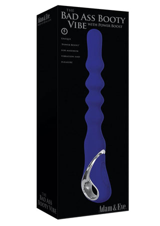 Adam and Eve The Bad Ass Booty Vibrator with Power Boost Rechargeable Silicone Anal Beaded Vibrator - Blue