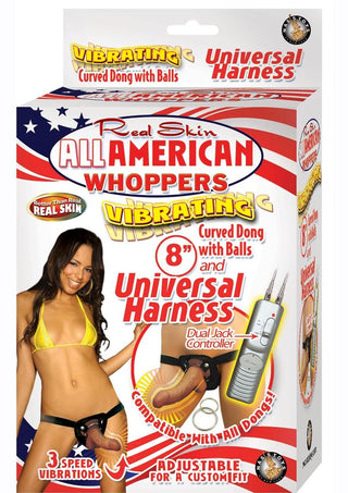 All American Whoppers Vibrating Dildo with Harness Latin - Black/Caramel - 8in