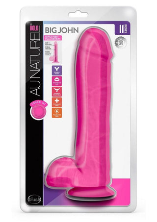 Au Naturel Bold Big John Dildo with Suction Cup and Balls - Pink - 11in