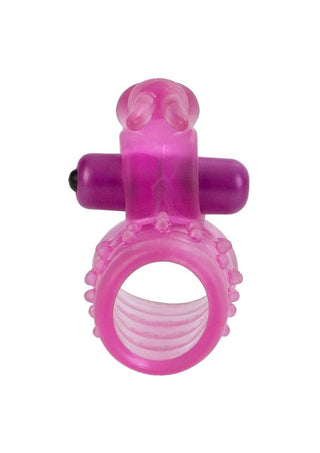 Basic Essentials Stretchy Vibrating Bunny Enhancer Cock Ring with Clitoral Stimulation