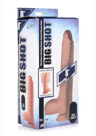 Big Shot Silicone Vibrating and Twirling Remote Control Rechargeable Dildo with Balls - Vanilla - 8in