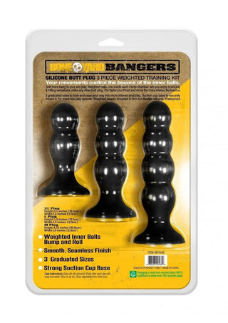 Boneyard Bangers Silicone Weighted Butt Plug Training Kit - Black - 3 Per Set