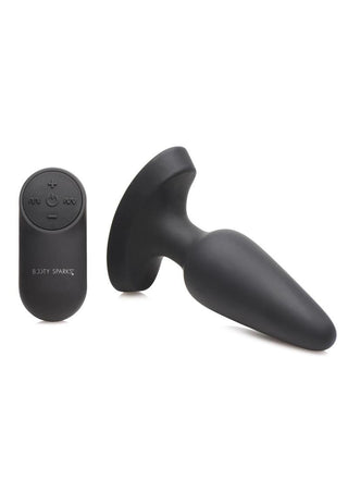 Booty Sparks Laser Heart Rechargeable Silicone Anal Plug with Remote Control - Medium - Black with Red Lights - Black