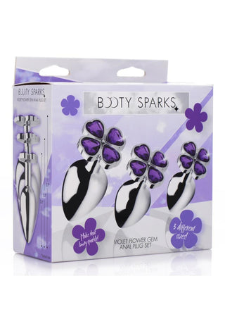 Booty Sparks Violet Flower Gem Anal Plug - Purple/Silver - Set