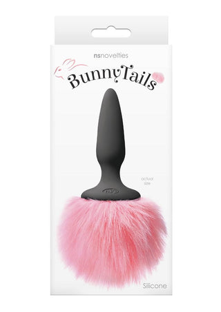 Bunny Tails Mini Silicone Butt Plug - Pink Fur - Black/Pink