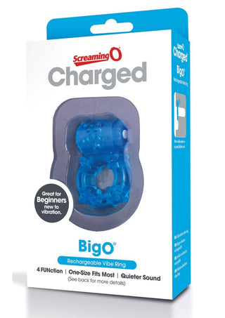 Charged Bigo Rechargeable Vibe Ring Waterproof Cock Ring - Blue