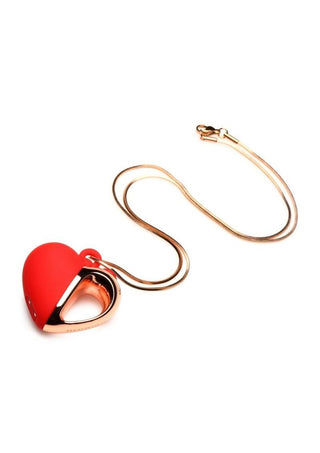 Charmed 10x Vibrating Silicone Heart Necklace Rechargeable Stimulator - Red/Rose Gold