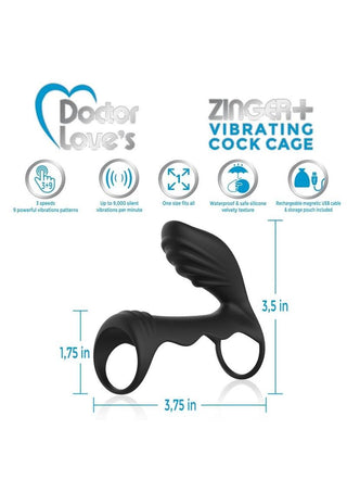 Doctor Love's Zinger Plus Silicone Rechargeable Vibrating Cock Cage with Remote Control