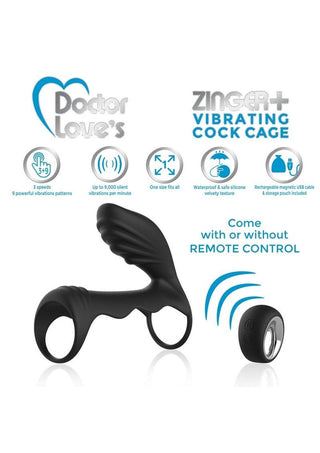 Doctor Love's Zinger Plus Silicone Rechargeable Vibrating Cock Cage with Remote Control