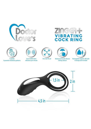 Doctor Love's Zinger Plus Silicone Rechargeable Vibrating Cock Ring with Remote Control