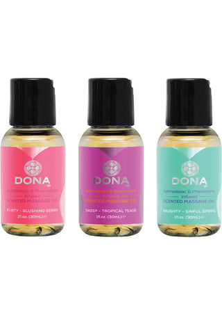 DONA Let Me Touch You Aphrodisiac and Pheromone Infused Massage Oil Gift Set (3 Bottles Each - 1oz