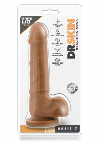 Dr. Skin Basic 7 Dildo with Balls - Brown/Caramel - 7.75in