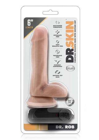 Dr. Skin Dr. Rob Vibrating Dildo with Remote Control - Flesh/Vanilla - 6in