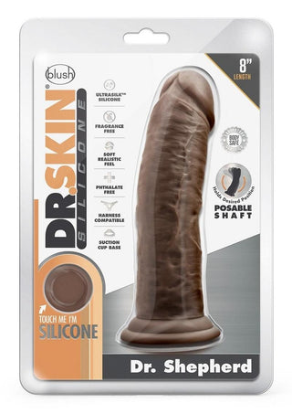 Dr. Skin Dr. Shepherd Silicone Dildo with Suction Cup - Chocolate - 8in