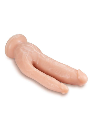 Dr. Skin Dual Penetrating Dildo with Suction Cup - Flesh/Vanilla - 8in