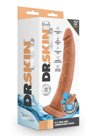 Dr. Skin Glide Self Lubricating Dildo - Caramel/Mocha - 7.5in