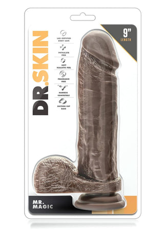 Dr. Skin Mr. Magic Dildo with Balls and Suction Cup - Chocolate - 9in