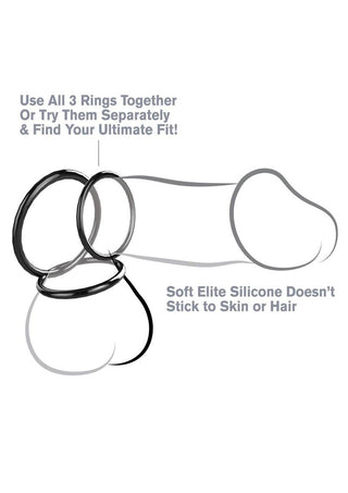 Fantasy C-Ringz Silicone 3-Ring Stamina Cock Ring - Black - Set