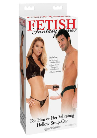 Fetish Fantasy Series For Him Or Her Vibrating Hollow Strap-On Dildo and Adjustable Harness with Remote Control - Flesh/Vanilla - 6in