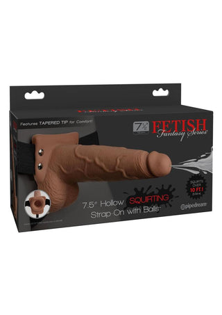 Fetish Fantasy Series Hollow Squirting Strap-On Dildo with Balls and Harness - Caramel - 7.5in