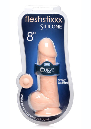 Fleshstixxx Silicone Bendable Dong with Balls - Vanilla - 8in