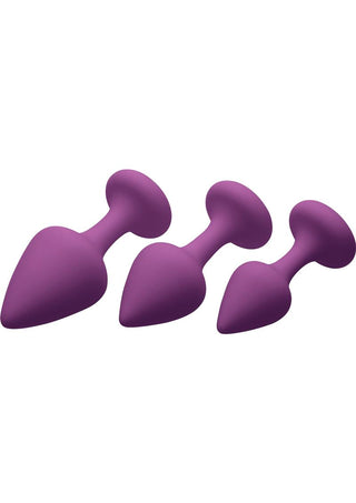 Frisky Purple Pleasures 3 Piece Silky Silicone Anal Plugs - Purple