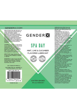 Gender X Spa Day Water Based Flavored Lubricant 4oz - Mint