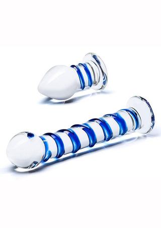 Glas Swirly Dildo and Buttplug - Blue/Clear - 2 Piece/Set