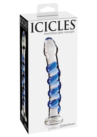 Icicles No. 5 Textured Glass Dildo - Blue/Clear - 7.25in