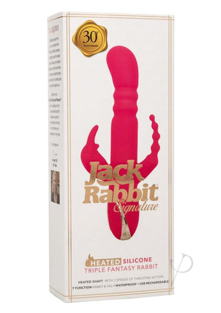 Jack Rabbit Signature Heated Rechargeable Silicone Triple Fantasy Rabbit Vibrator - Pink