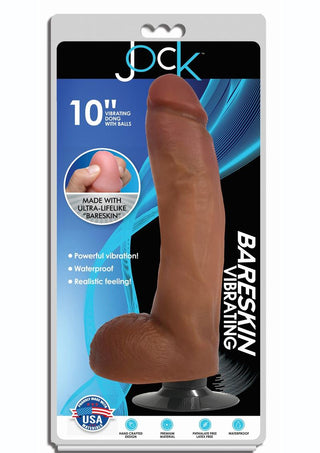 Jock Bareskin Realistic Vibrating Dong with Balls - Caramel - 10in