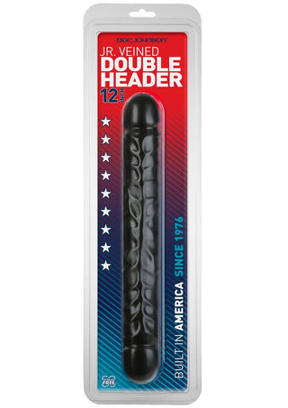 Jr. Veined Double Header Dildo - Black - 12in