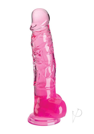 King Cock Clear Dildo with Balls - Clear/Pink - 8in