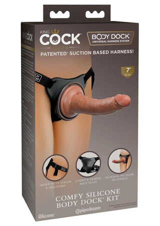 King Cock Comfy Silicone Body Dock Strap-On Kit with Dildo - Black/Caramel - 7in