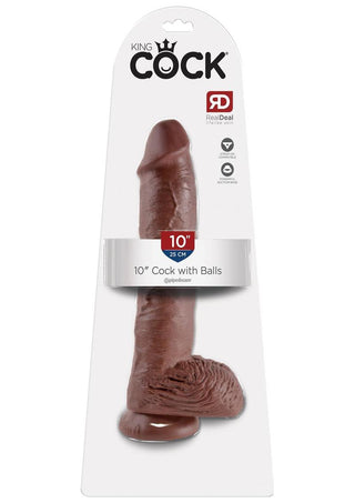 King Cock Dildo with Balls - Brown/Chocolate - 10in