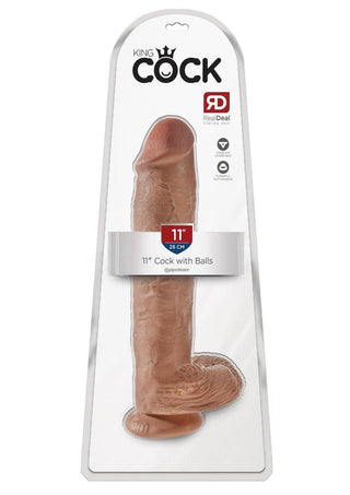 King Cock Dildo with Balls - Caramel/Tan - 11in